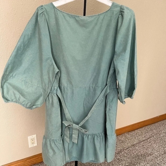 Ava & Viv  Plus Size Teal 3/4 Balloon Sleeve Tie Back Tiered A-Line Dress 1X - Picture 14 of 14